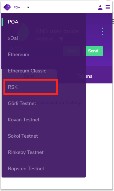 Setup - Nifty wallet network selector RSK